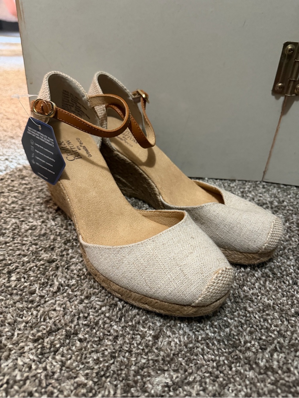 croft & barrow Beige Espadrille Wedge Sandals with Tan Ankle Strap